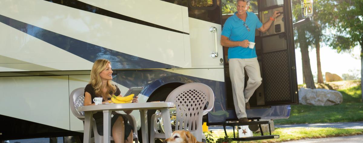 Couple camping in an RV